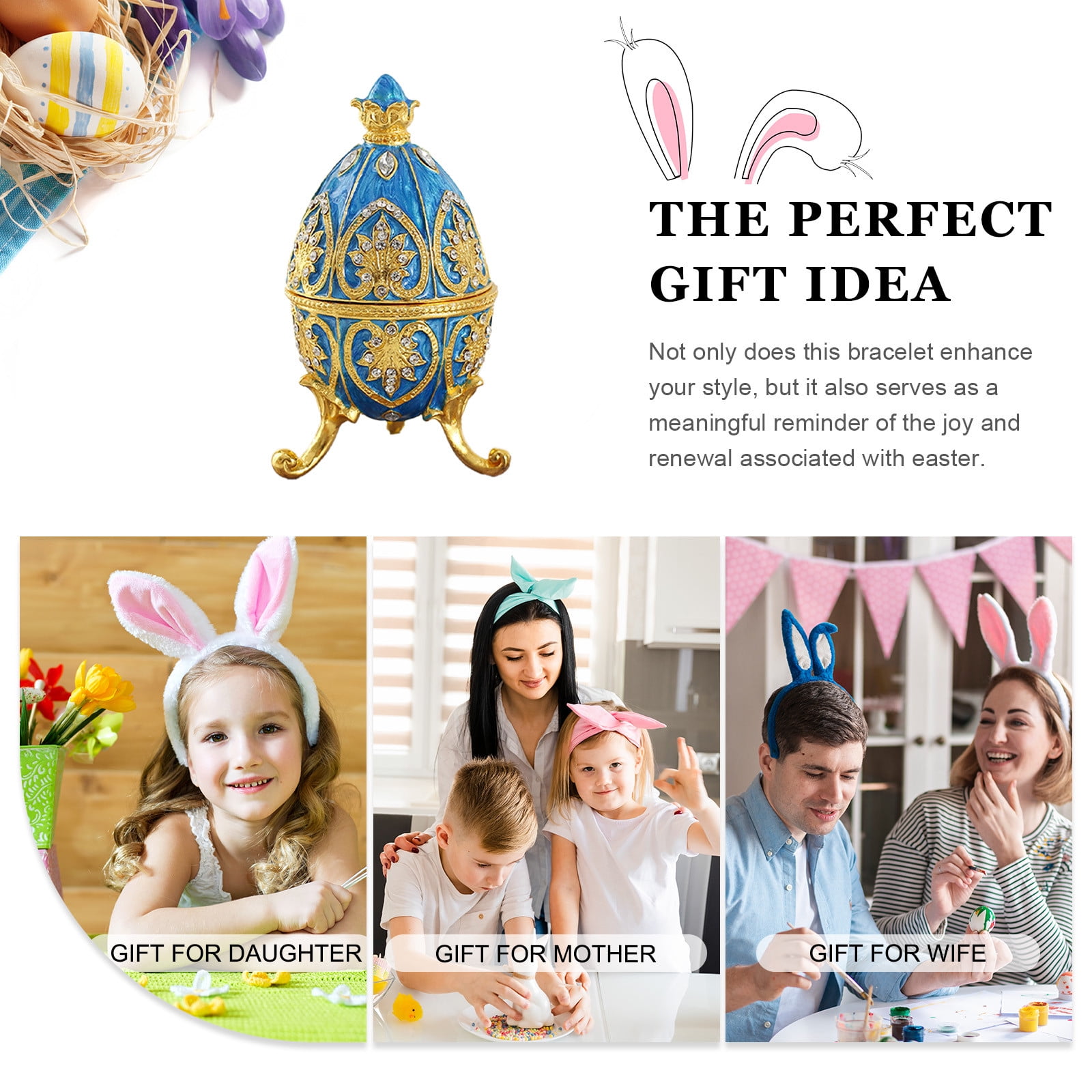 Matoen Easter Bulk, Hand Painted Easter Egg Style Decorative Enamel Jewelry Box Unique Gift for Family, Easter Gift for Wife