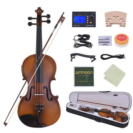 Fender Electric Violin ammoon Full Size 4/4 Acoustic Electric Violin Fiddle Solid Wood Body Ebony Fingerboard Pegs Chin Rest Tailpiece ()