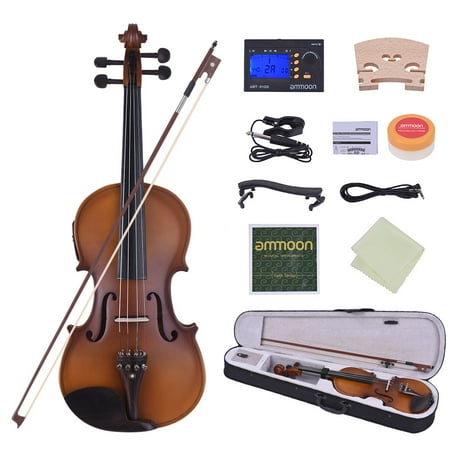 ammoon Full Size 4/4 Acoustic Electric Violin Fiddle Solid Wood Body Ebony Fingerboard Pegs Chin Rest (Best Electric Violin Under 200)