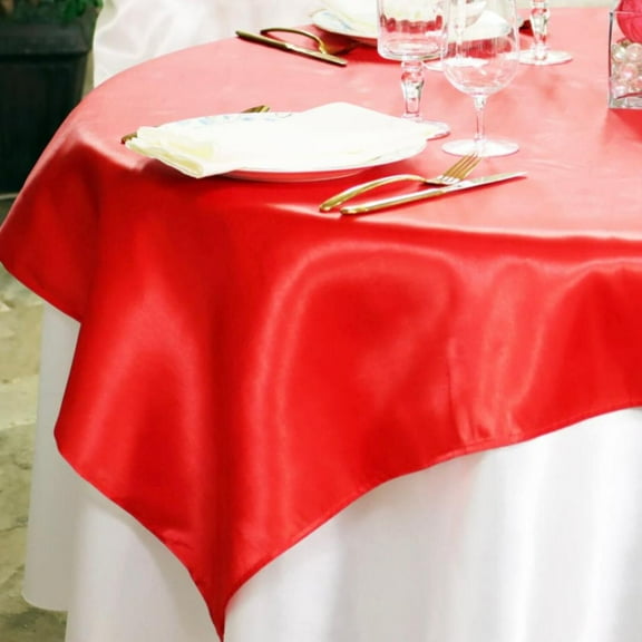 One piece Red Satin Table Overlay Linen Table Cloth 72'' x 72'' for glamorous events