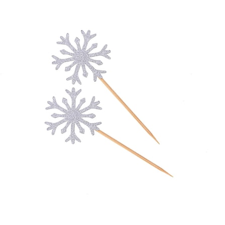 ULTNICE Snowflake Cupcake Picks with Glitter Paper Toppers for Decoration 5pcs