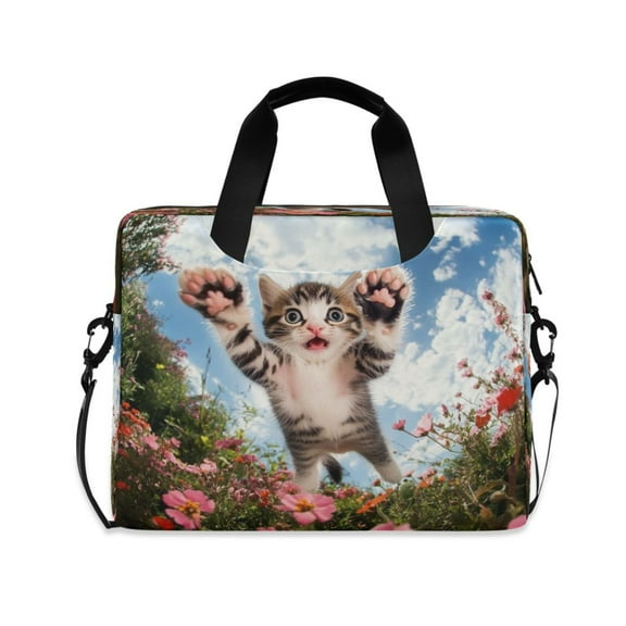 16inch Laptop Briefcase, Business Laptop Bag with Detachable Strap & Padded Compartment, Water-Resistant Polyester，Jumping Kitten