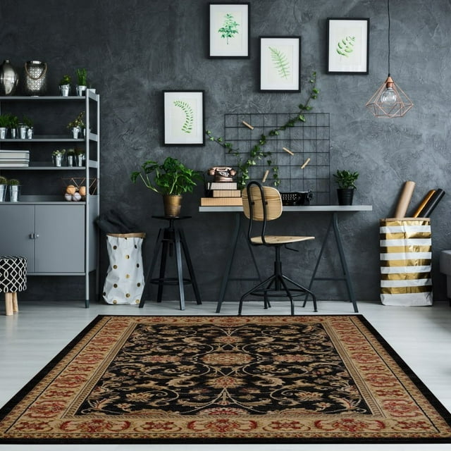 Ladole Rugs Swallowtail Medallion Traditional Style Smooth and Durable Beautiful Area Rug Carpet in Black, 7x10(6'5" x 9'5", 200cm x 290cm)