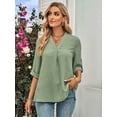 thumbnail image 3 of Alove Women's Shirt Fashion Solid Color Loose V-neck Seven-point Sleeve Top, 3 of 7