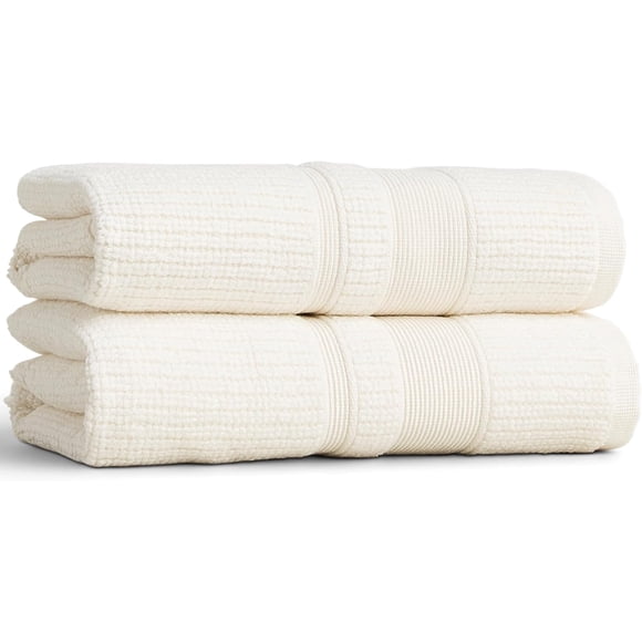 Preston Lane Douro Hand Towel Set – 2 Pack Luxury Cotton Towels, Ultra Soft & Absorbent, Quick-Dry Spa-Quality Bathroom Towels, Made in Portugal, Alabaster