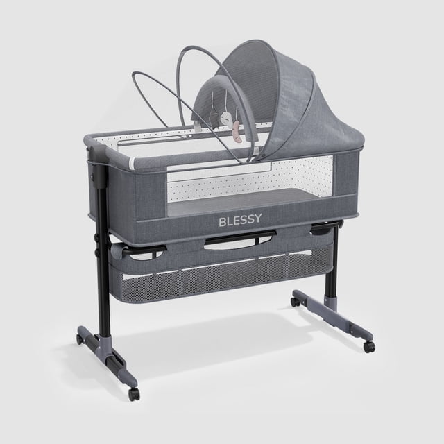 MotionGrey Blessy Berceau pour Bébé 5-en-1 avec Roues et Verrou, Lit d'Appoint Pliable à 2 Hauteurs Réglables, Modes Bascule et Inclinaison, Rangement pour Chaise de Bébé, Moustiquaire et Housse Lavable