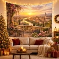thumbnail image 3 of Golden Sunset River City with Flower-Filled Stone Terrace Romantic Vintage for Art Lovers European Cafe Decor Housewarming Gift Tapestry Wall Hanging for Living Room and Bedroom, 3 of 7