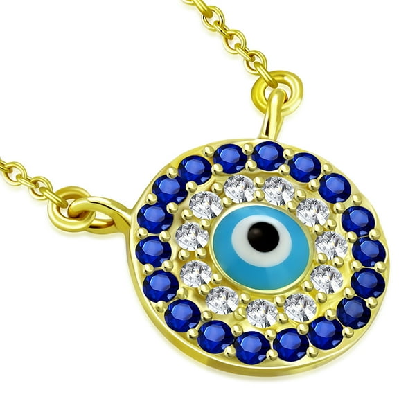925 Sterling Silver Evil Eye Hamsa White Blue CZ Womens Pendant Necklace