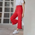 thumbnail image 4 of Lenpel Girls' Pants Ruffle Elastic High Waisted Button Front Pull on Wide Leg Pants Loose Casual Trousers with Pockets, 4 of 7