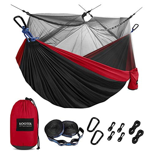 Double Outdoor Parachute Nylon Hammock with Mosquito Net Red 