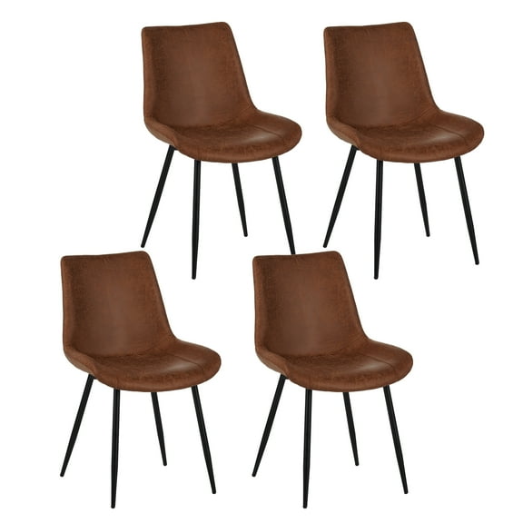 Modern Dining Chairs Set of 4, Upholstered Faux Leather Cushion Seat and Sturdy Metal Legs (4 Brown Chairs)