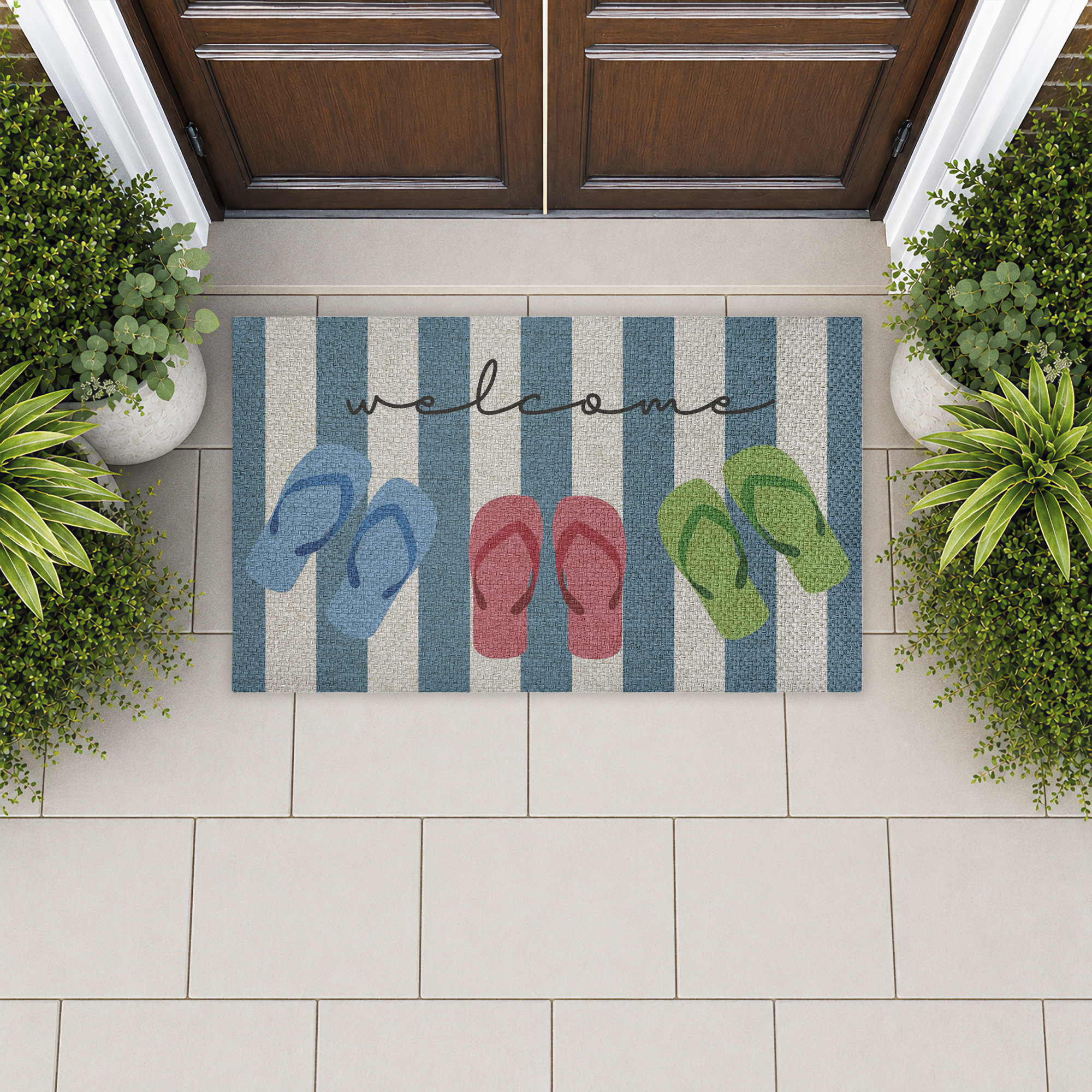 Stupell Industries Flip Flops Summer Welcome Printed Outdoor Imitation Sisal Floor Mat, design by Lil' Rue