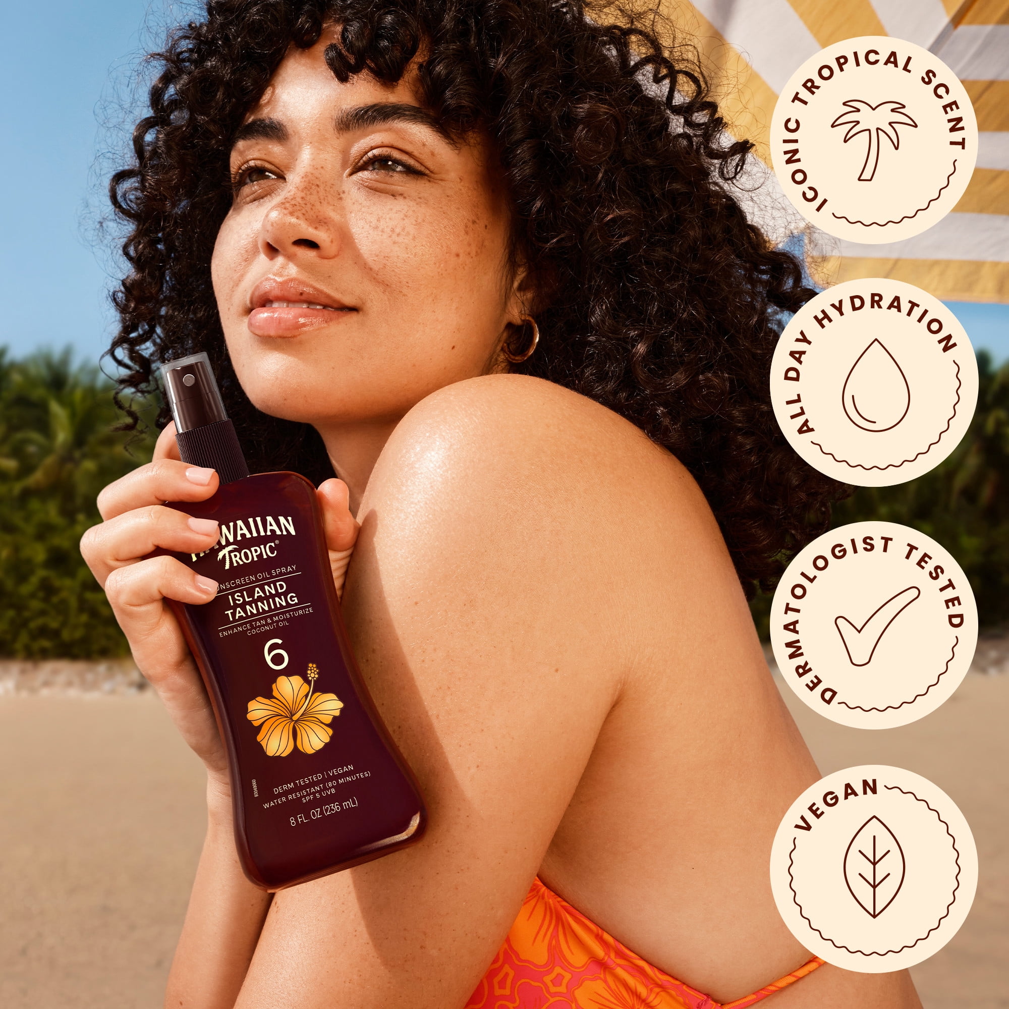 Hawaiian Tropic Island Tanning Sunscreen Oil Spray, SPF 6, Moisturize Coconut Oil, 8 FL OZ