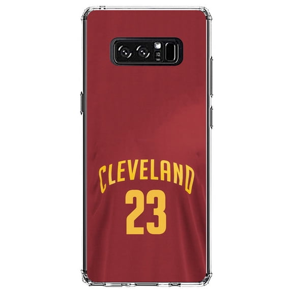 DistinctInk Clear Shockproof Hybrid Case for Samsung Galaxy Note 8 - TPU Bumper, Acrylic Back, Tempered Glass Screen Protector - Cleveland 23 Jersey - Basketball