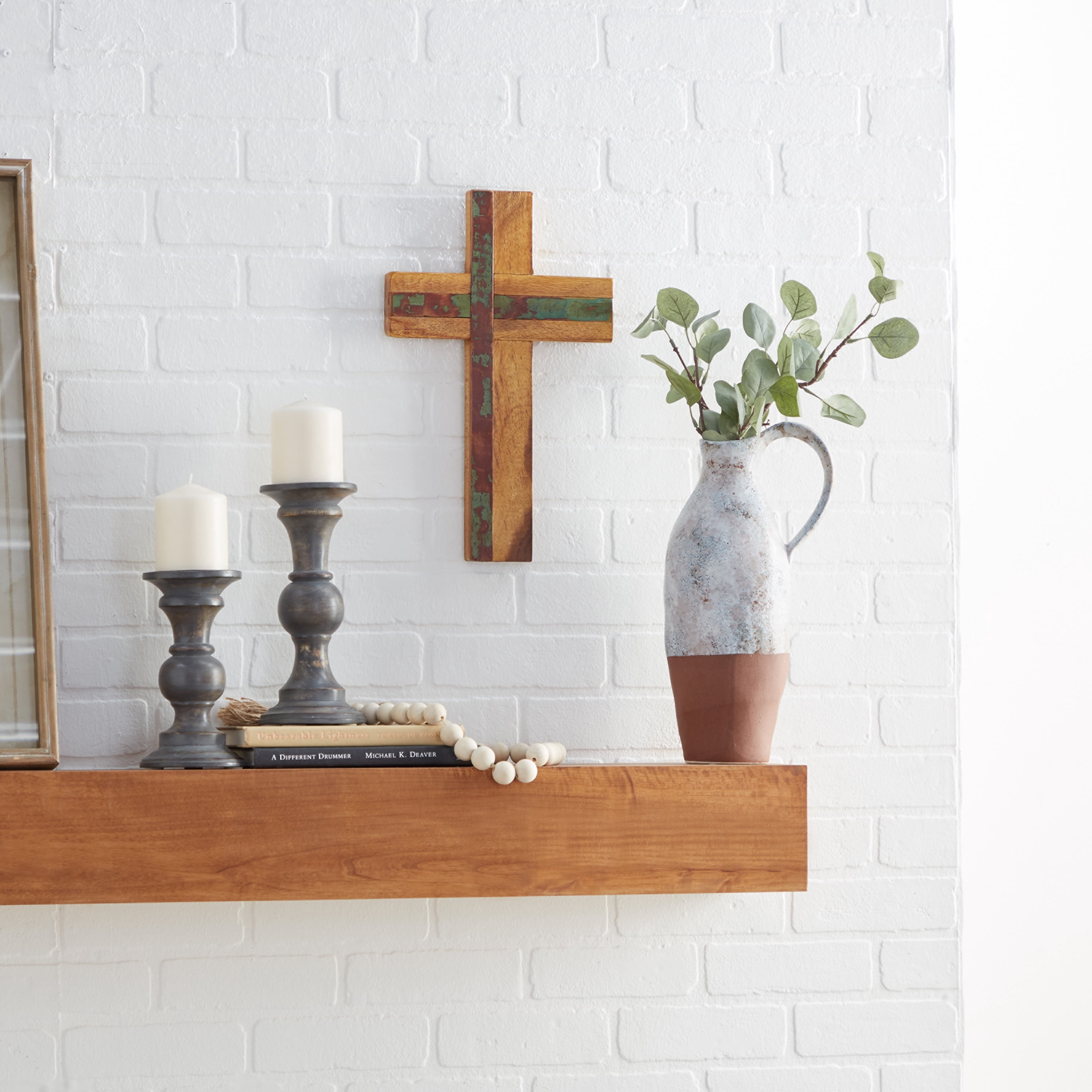 DecMode Wood Cross Rustic Wall Decor Brown