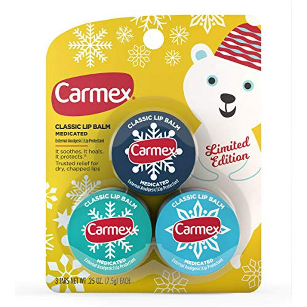 Carmex Medicated Lip Balm Jar, Limited Edition Holiday Lip Balm Pack of