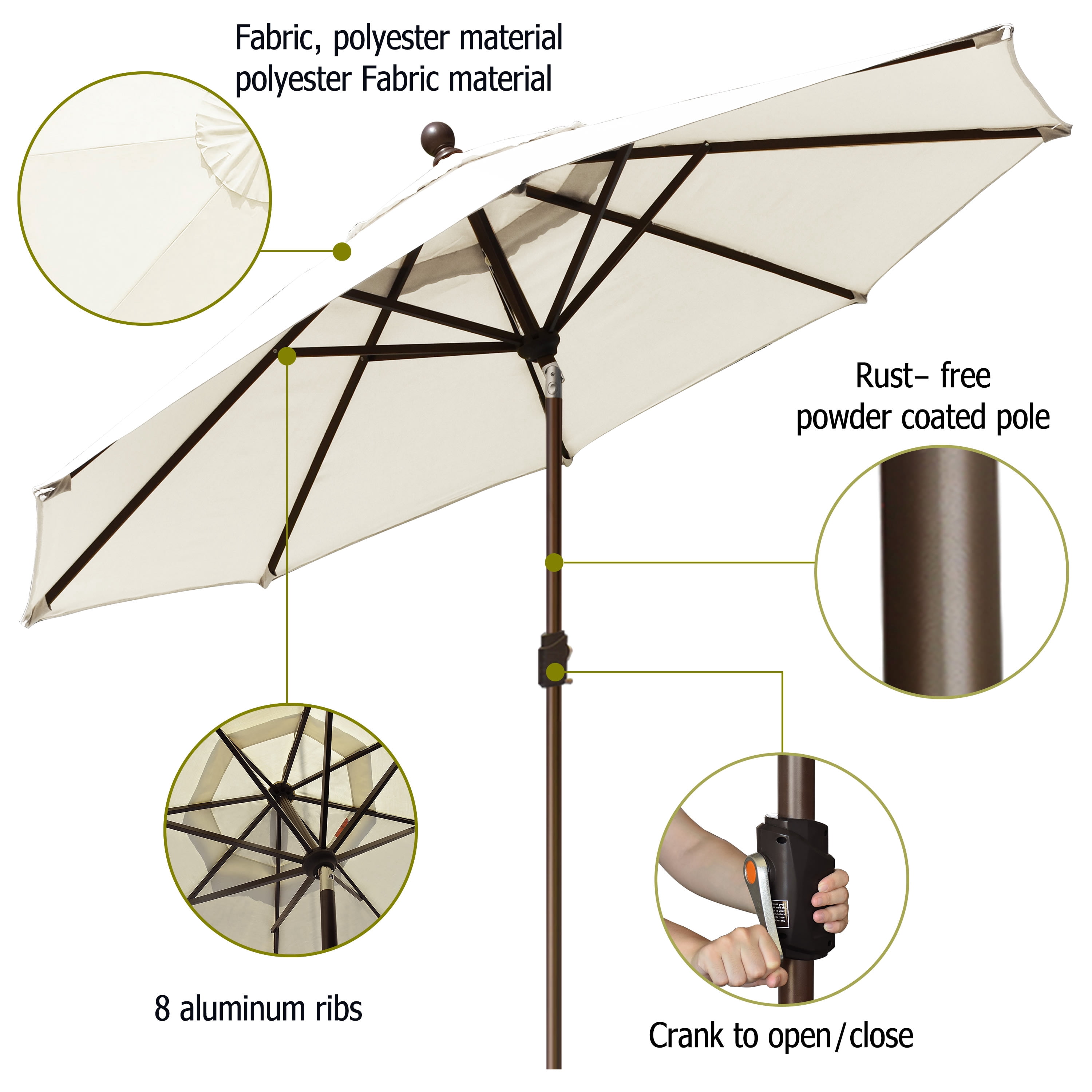 EliteShade 9Ft Market Umbrella Patio Outdoor Table Umbrella（Natural）