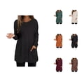 thumbnail image 1 of Long Chandail pour Femmes 2025 Manches Longues Col Rond Tricoté Côtelé avec Poches Tenues Automne Hiver, 1 of 5