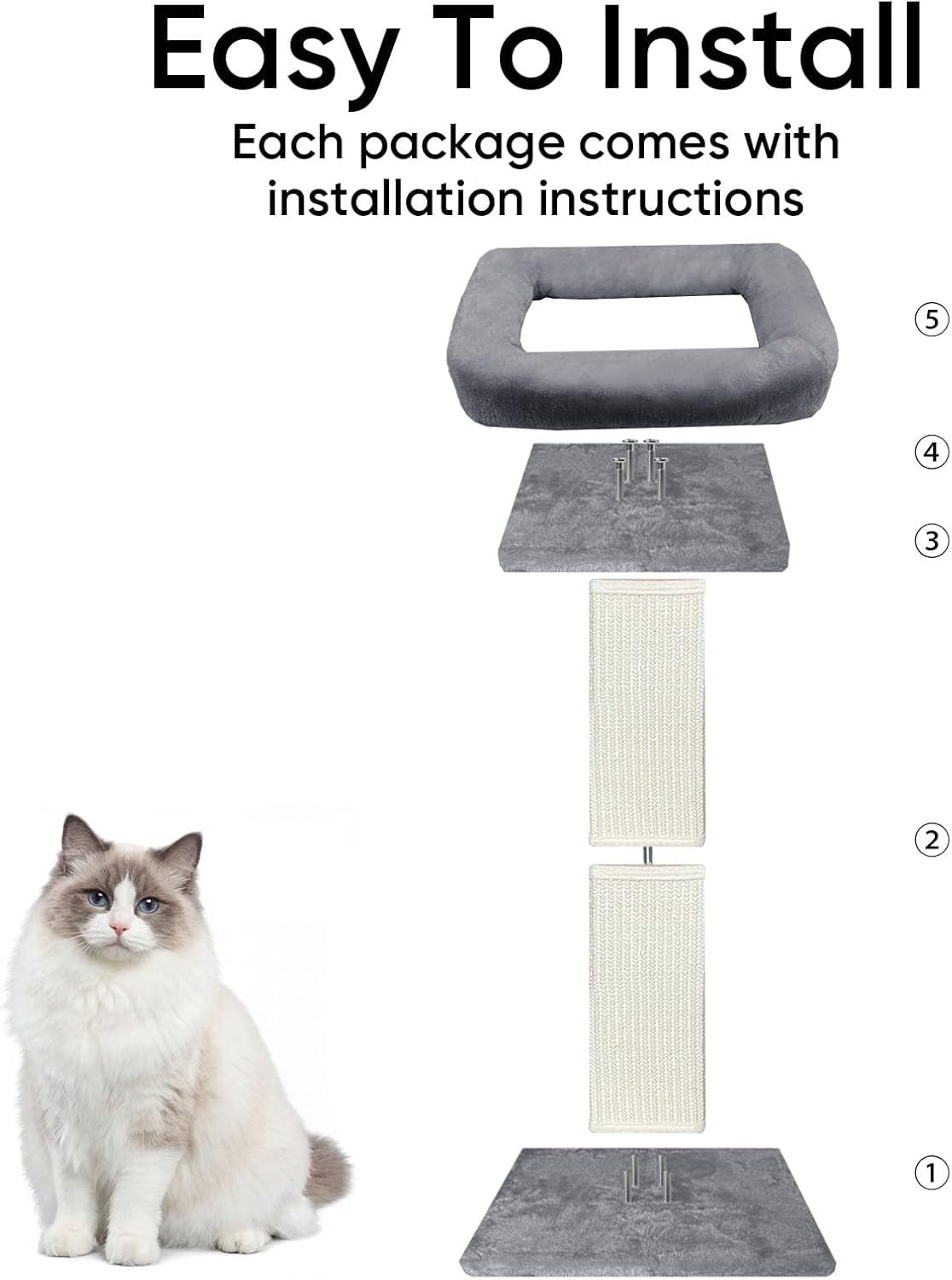Scratching Post, 32 Inch Vertical Sisal Tower with Elevated Plush Bed & Carpet Pad for Indoor Cats,