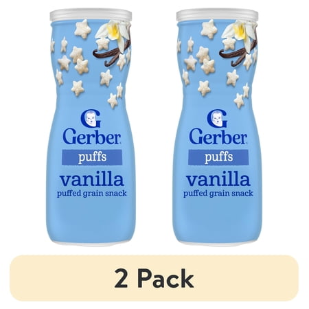(2 pack) Gerber Snacks for Baby Grain & Grow Puffs, Vanilla, 1.48 oz Canister