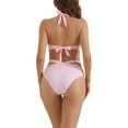 thumbnail image 3 of Conjuntos de bikini halter con push up para mujer de 2 piezas, con lazo ancho, criss cross, parte inferior tipo bandage, trajes de baño, talla X-Large, color rosa, 3 of 5