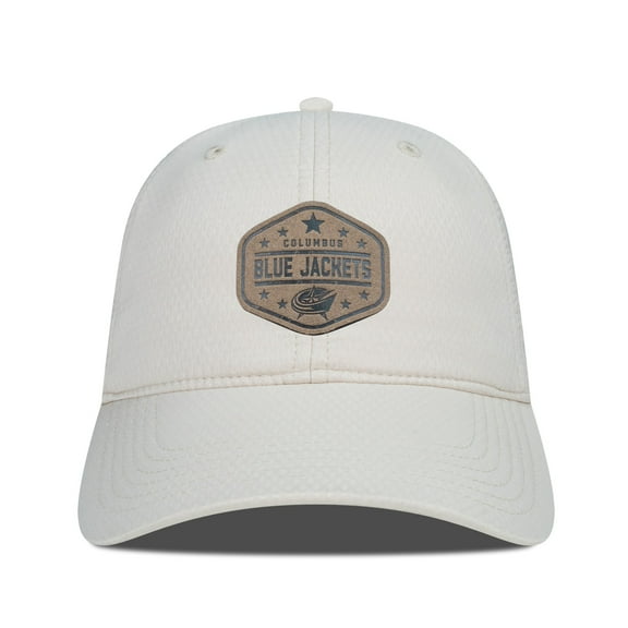 Men's Levelwear  Cream Columbus Blue Jackets Faux Leather Patch Unstructured Adjustable Hat