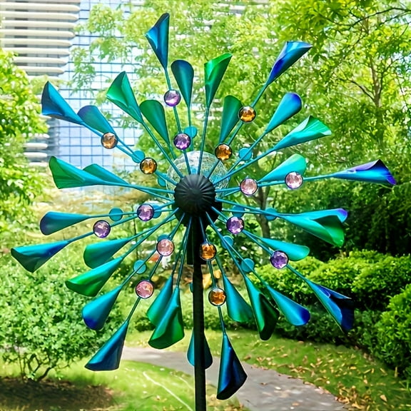Solar-Powered Metal Wind Turbine Spinner - No Batteries Needed, All-Season Outdoor Garden & Patio Decor for Holiday and Year-Round Lighting