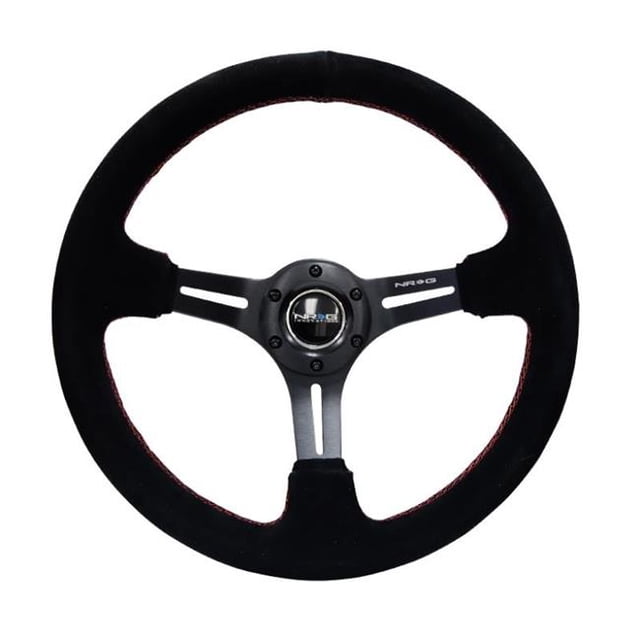 Reinforced Steering Wheel Black Suede with Red Stitching & 5 mm Spokes with Slits