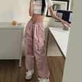 thumbnail image 5 of Pantalones Cargo Mujer Holgados Paracaídas Cordón Cintura Elástica Casual Pierna Ancha Moda Y2K Adolescentes Niñas Sueltos Senderismo Pantalones, 5 of 5
