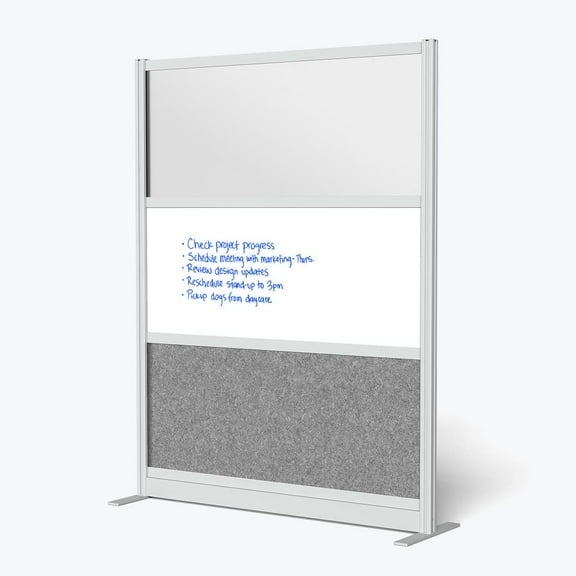 Luxor Workflow Modular Wall Room Divider System - Silver Frame - 53" x 70" Wide Panel Starter Wall with Whiteboard, Freestanding