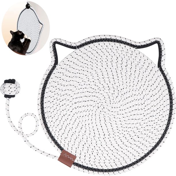 Alfombrilla rascadora para gatos, cuerda de algodón natural, almohadilla para rascar gatos, redonda, horizontal, de 15,7 pulgadas, para gatos de interior, protector de muebles para pared, sofá, alfomb