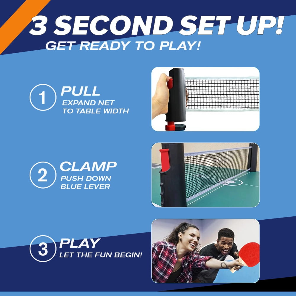 Jercoda All-in-One Ping Pong Table Tennis Set, 2 Player Set with 6 Balls and Retractable Net, Indoor Outdoor Healthy Game