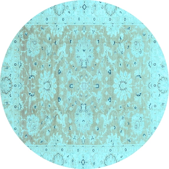 Ahgly Company Indoor Round Oriental Light Blue Traditional Area Rugs, 5' Round