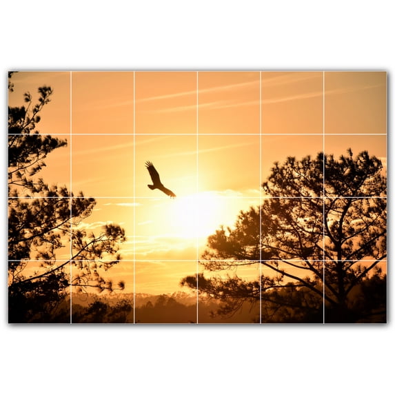 Picture-Tiles.com: Bird Ceramic Tile Wall Mural WAL500209-64L. 48"W x 32"H using (24) 8" x 8" Ceramic Tiles-Satin Finish