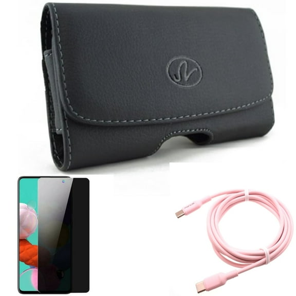 Privacy Screen Protector & Case Belt Clip & Pink 10ft Long Cable for Samsung Galaxy S20 Fan Edition - Tempered Glass Anti-Spy   Leather Swivel   USB-C to Type-C PD Fast Charger Combo