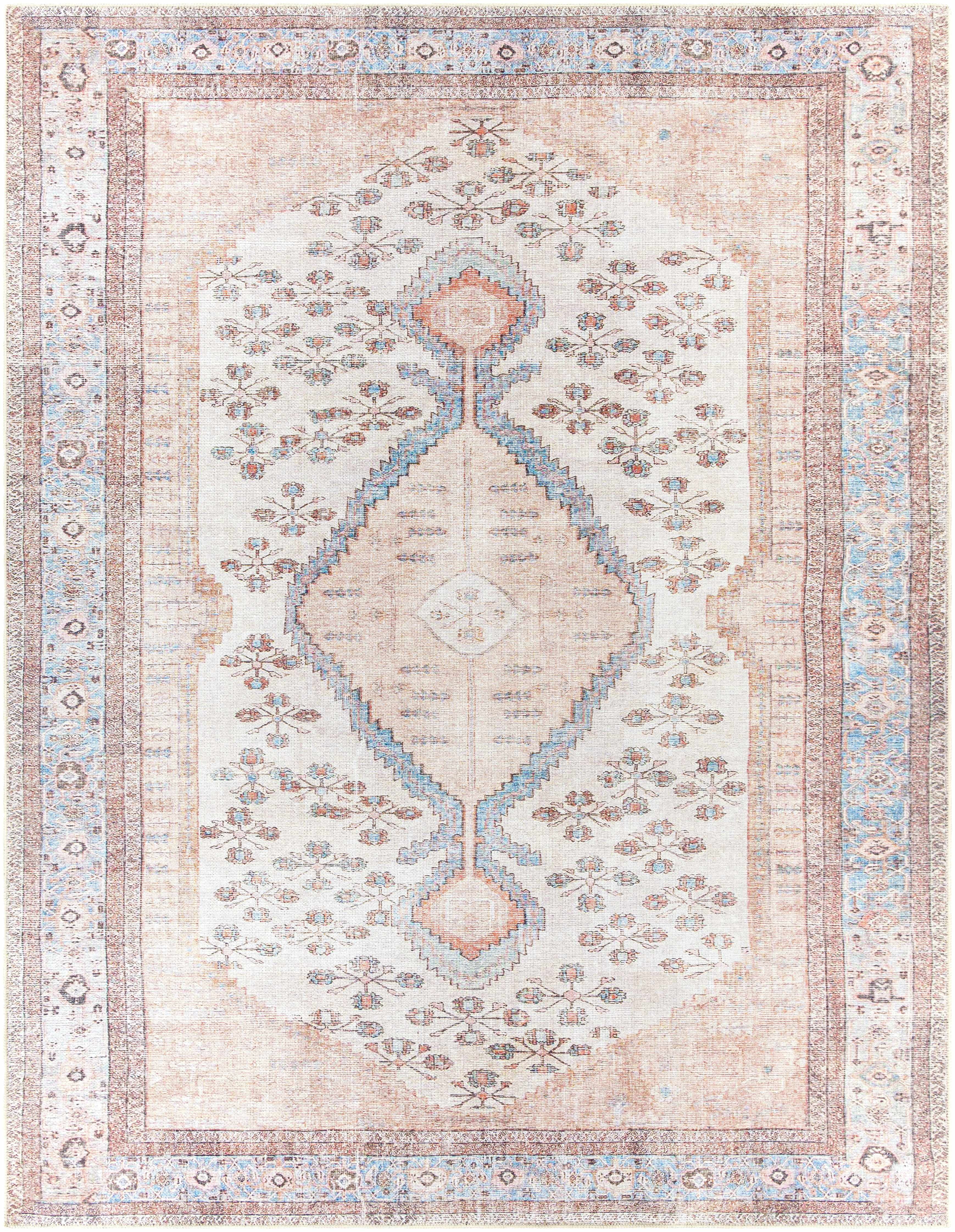 Hauteloom Moora Boho Vintage Distressed Runner Rug - Machine Washable Traditional Medallion Area Rug for Hallway, Kitchen - Tan, Peach, Blush - 2'7" x 10'