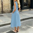 thumbnail image 5 of QUNYINEY Midi Womens Dresses Sleeveless Button Down Blue A Line Sundress Loose Fit with Pockets Casual Collared Dresses S-2XL, 5 of 5