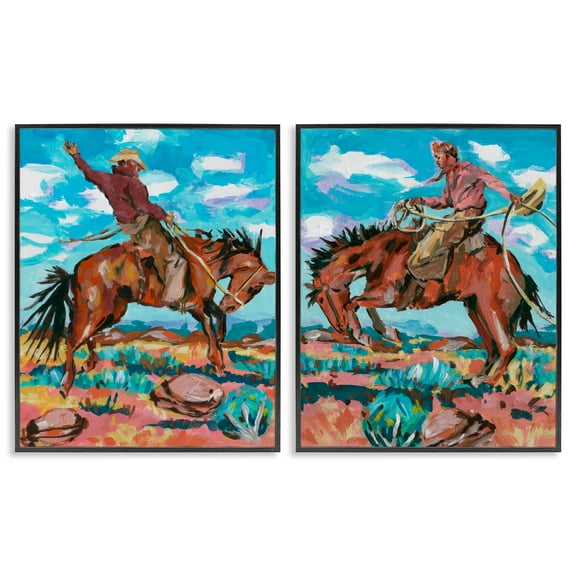 Stupell Industries Rustic Cowboys in Desert Entertainment Painting Black Framed Art Print Wall Art, 11 x 14, Set of 2