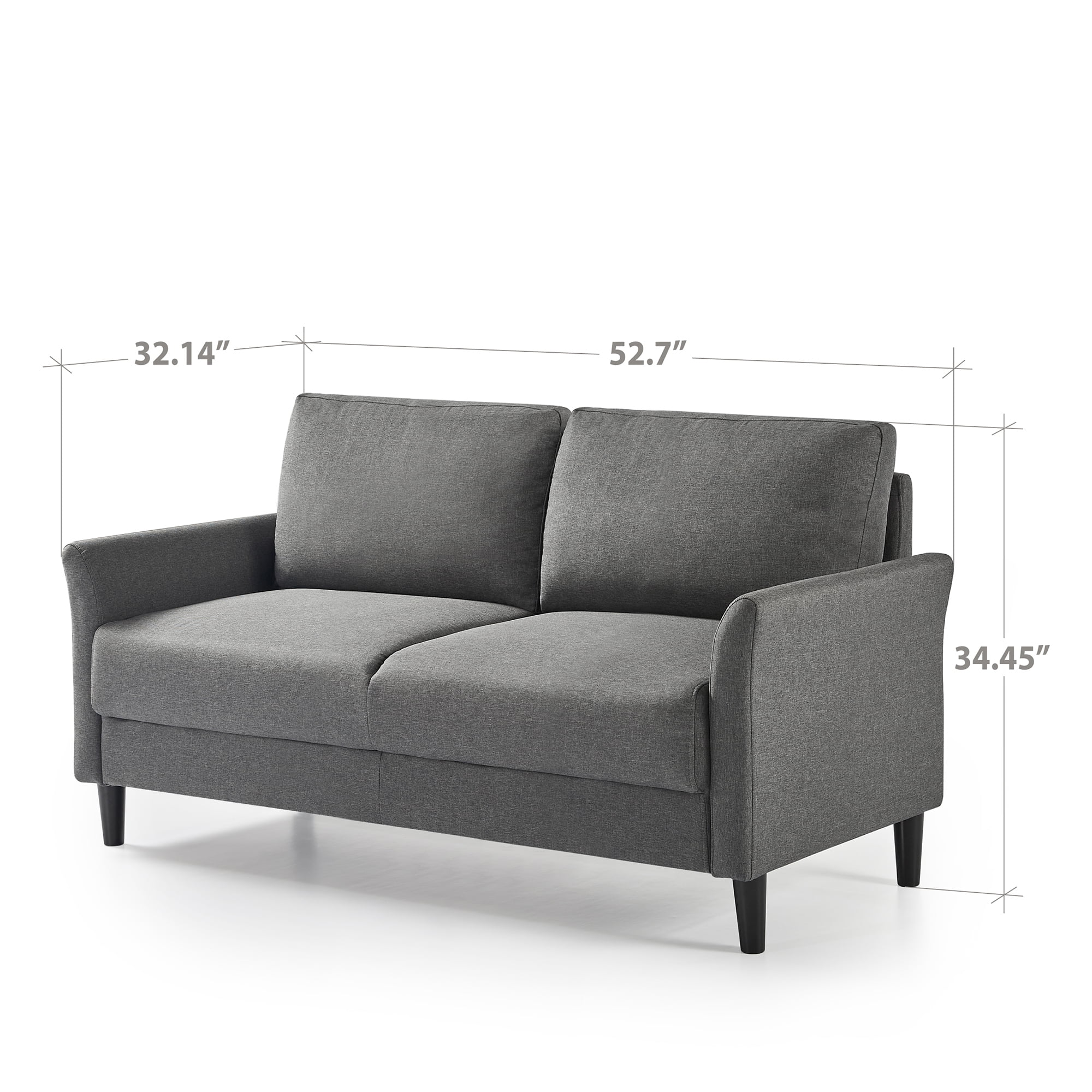 Zinus Jackie 2-Seater Indoor Loveseat, Dark Grey, Small Space Furniture