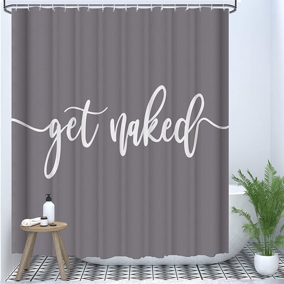 Shower Curtain Funny Cute Get Naked White Words Black Background Simple Design Machine Washable Fabric Bathroom Decor Set with Hook Bath Curtain 72 x 72 inches