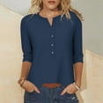 thumbnail image 3 of TKLPEHG Plus Size 3/4 Sleeve Tops for Women Button V Neck Henley Shirts Casual Comfy Three Quarter Solid Color Basic Tunic Tops (Navy,L), 3 of 6