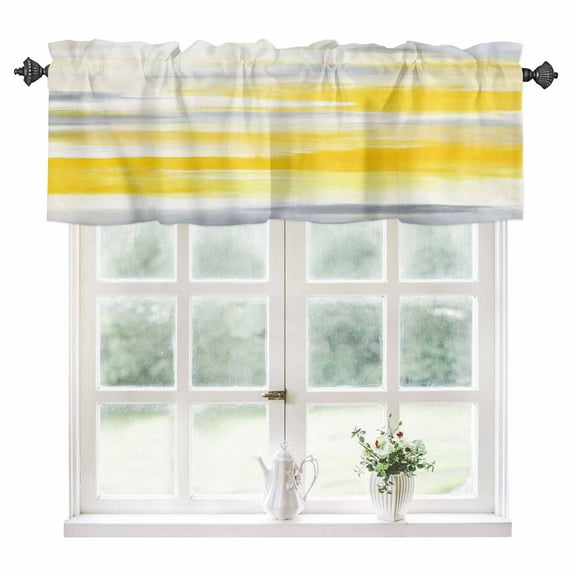Yellow Grey Kitchen Valances for Windows 42x12 Inch Kitchen Curtains Valances Rod Pocket Vintage Farmhouse Abstract Oil Painting Bathroom Window Valances for Window Treatment Decor