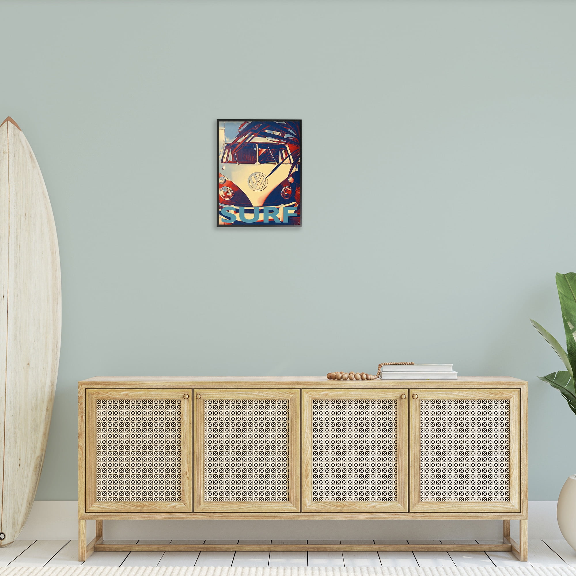 Stupell Industries Vintage Surf Van Transportation Painting Black Framed Art Print Wall Art, 16 x 20