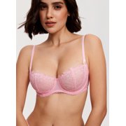 Women's Sexy Lace Push Up Plus Size Bra Sheer Balconette Underwire Unlined