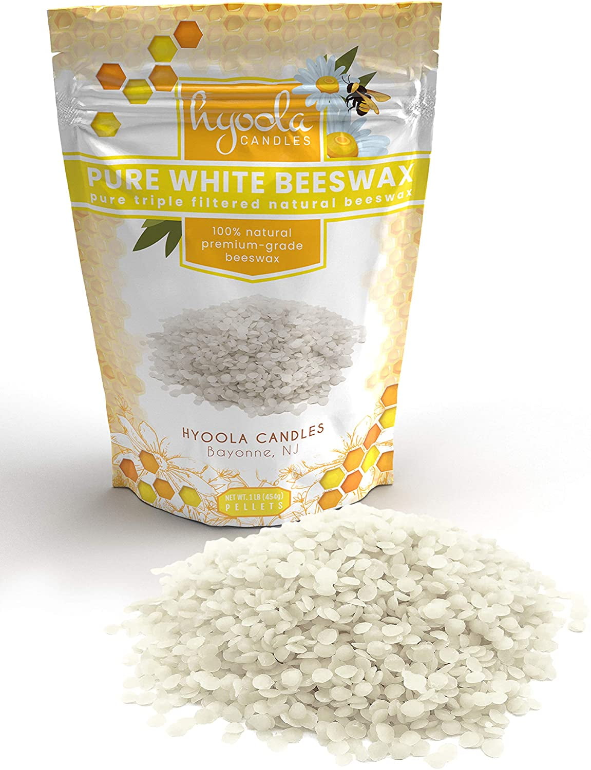 Hyoola, 1 Pound Natural Candle Making, Cosmetic Grade Bees Wax Pellets White Triple Filtered