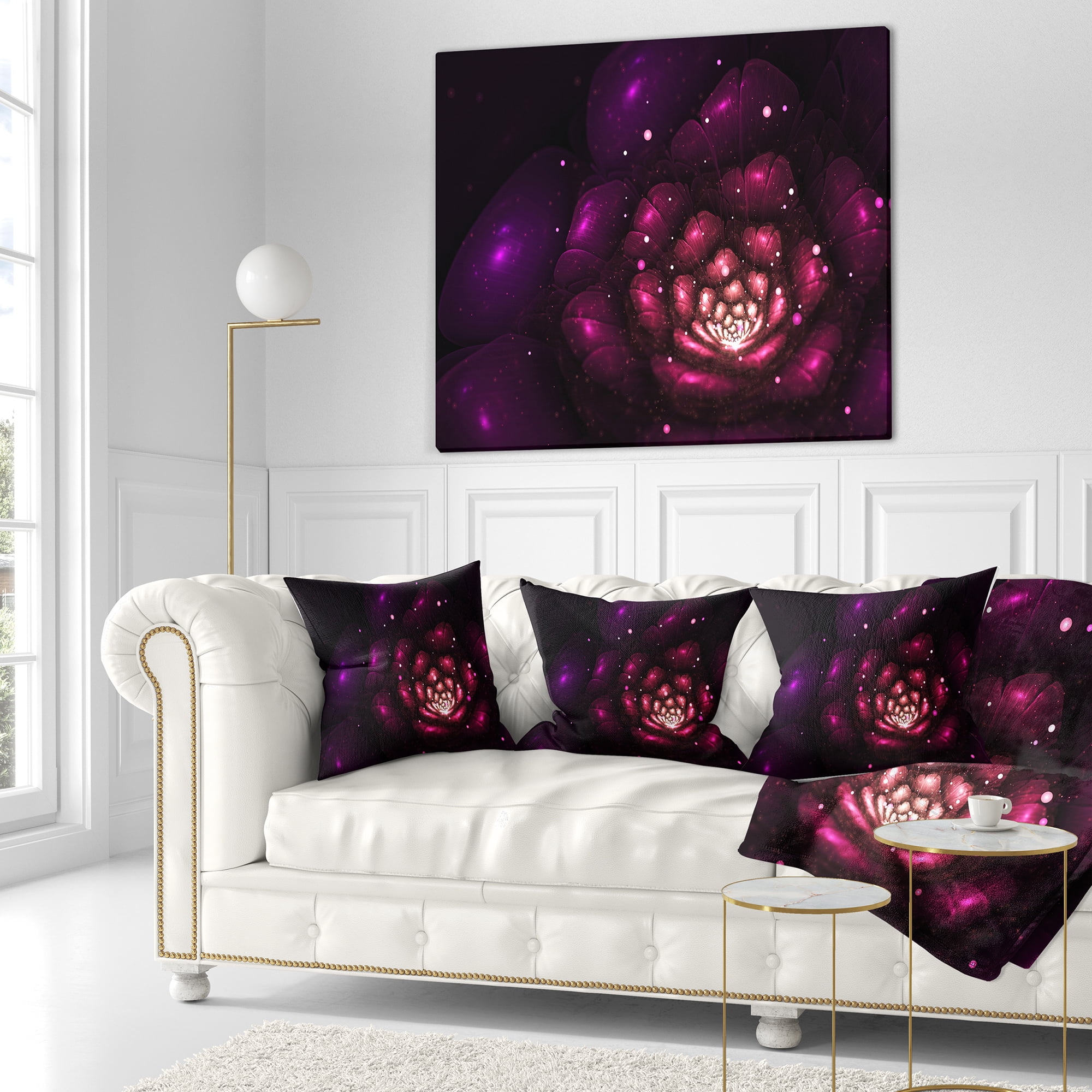 Designart Abstract Fractal Violet Flower - Floral Throw Pillow - 16x16