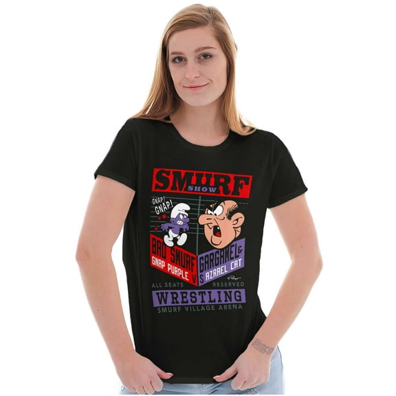 The Smurfs Wresting Show Poster Women's T Shirt Ladies Tee Brisco Brands S