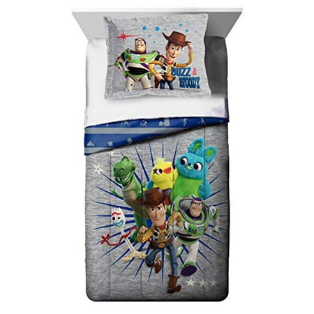 Disney Pixar Toy Story 4 All The Toys Twin/Full Comforter & Sham Set - Super Soft Kids Reversible Bedding Features Woody & Buzz Lightyear - Fade Resistant Microfiber (Official Disney Pixar Product)