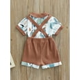 thumbnail image 4 of Franhais 2 Pieces Baby Boys Outfit, Cartoon Print Lapel Short Sleeve Shirt + Suspenders Pants for Toddlers, 3-18 Months, 4 of 9