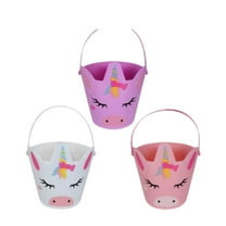 3 Pack Unicorn Easter Baskets for Kids Egg Hunt with Handles, Cute Easter Basket for Carrying Eggs and Gifts, Unicorn Printed Toys Bucket Tote Set, Easter Party Supplies